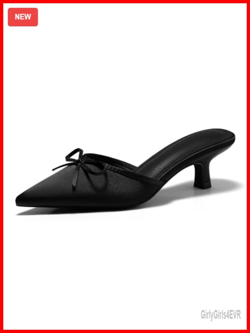 Kitten Heels Mules Satin Bow Slip On Pointed Toe Dress Party